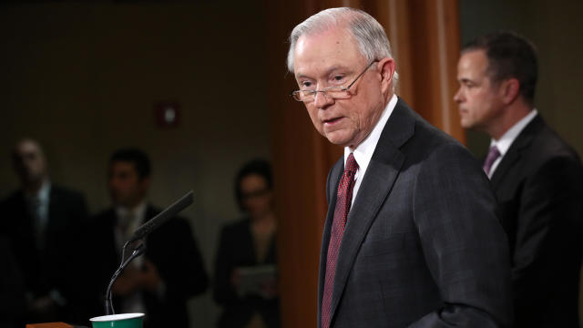 U.S. Attorney General Jeff Sessions speaks during a press conference at the Department of Justice on March 2, 2017, in Washington. 