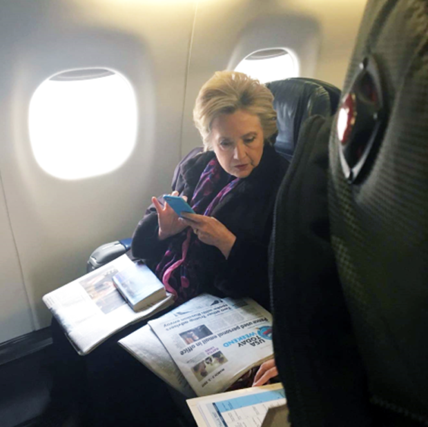 Hillary Clinton on a plane 
