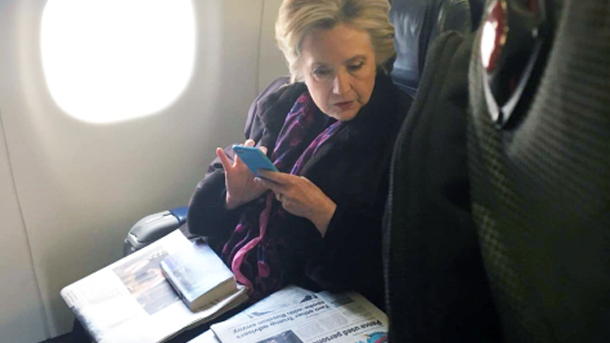 Hillary Clinton on a plane 
