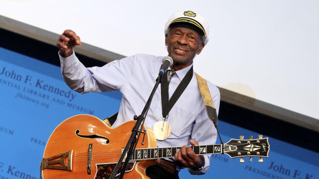 Honoree Chuck Berry performs during the 2012 Awards for Lyrics of Literary Excellence at The John F. Kennedy Presidential Library and Museum on Feb. 26, 2012, in Boston, Massachusetts. 