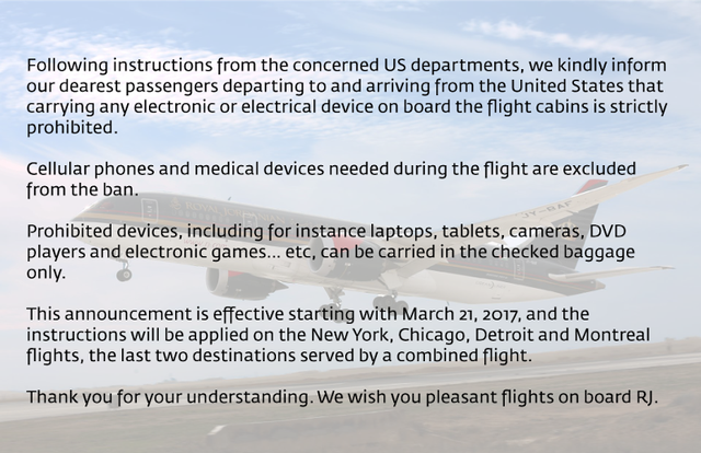 royal jordanian electronics ban