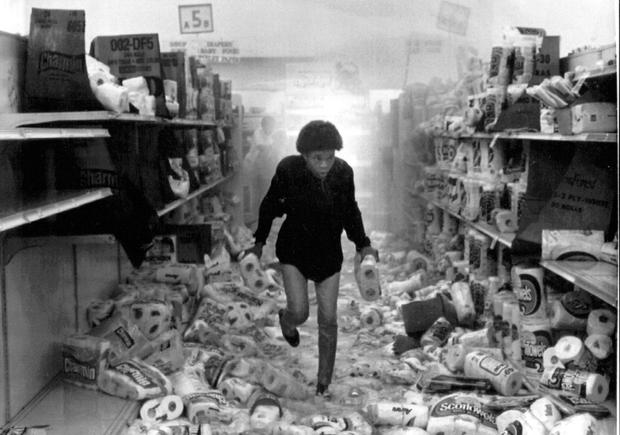 Woman in looted grocery store in Los Angeles. 