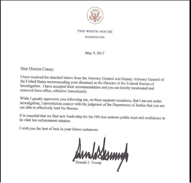 President Trump letter to Comey 