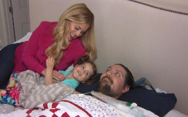Julie and Pete Frates are seen with their 2-year-old daughter in a segment broadcast by CBS Boston on May 23, 2017. 