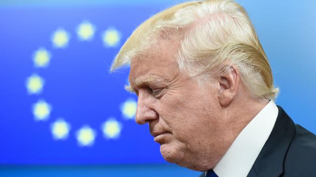 President Trump leaves after a meeting with EU officials at EU headquarters on the sidelines of the NATO summit in Brussels on May 25, 2017. 