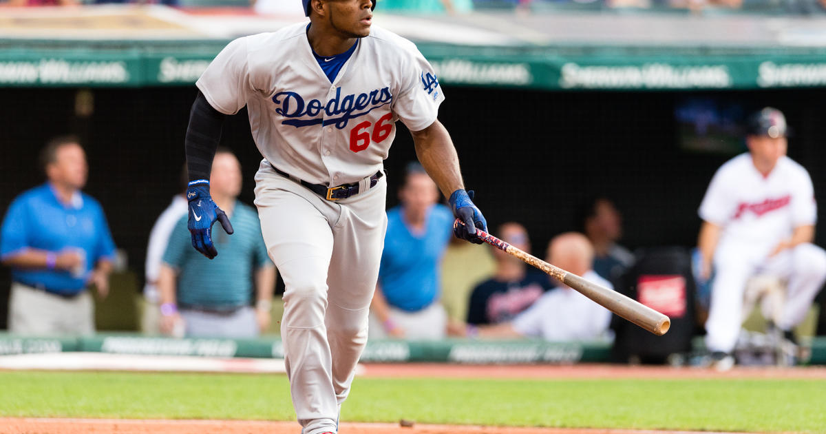 Yasiel Puig of the Los Angeles Dodgers looks on during batting News  Photo - Getty Images