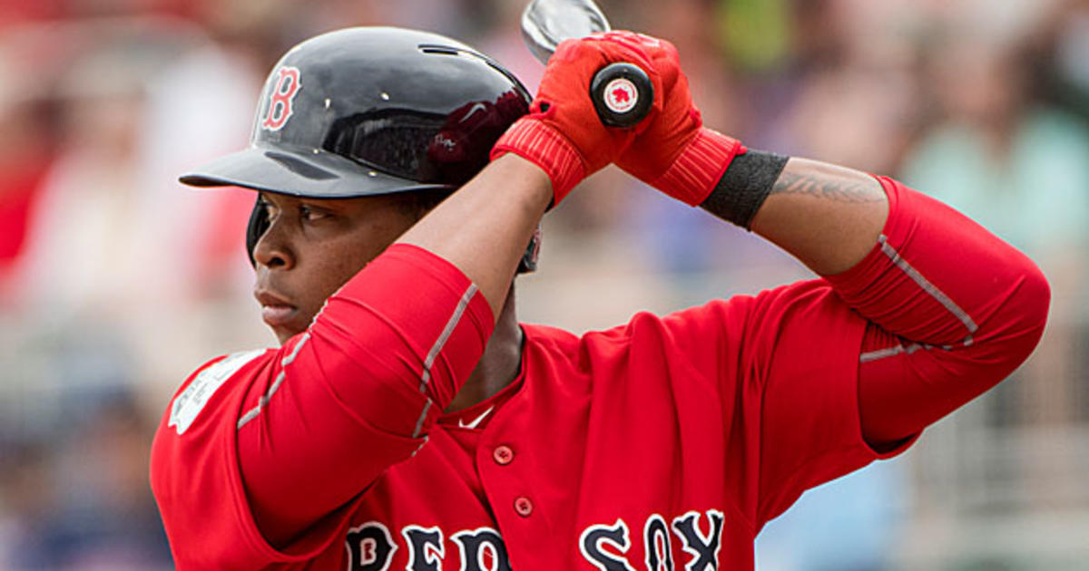 Rafael Devers of the Boston Red Sox reacts after hitting a double News  Photo - Getty Images