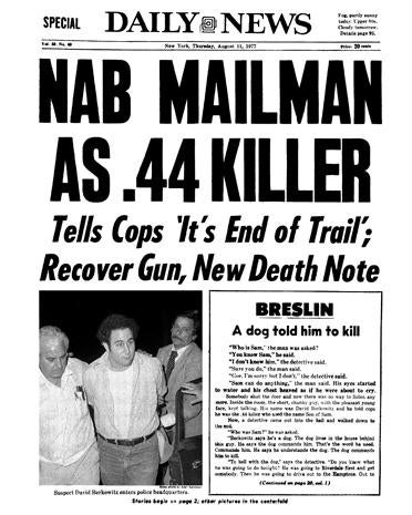 NY Daily News "Son of Sam" arrest front page