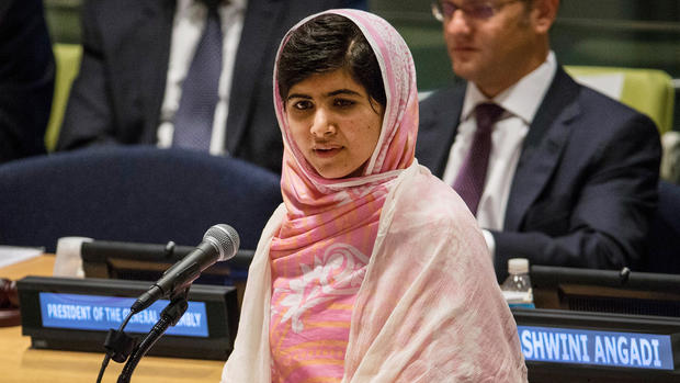 Malala Yousafzai, the 16-year-old Pakistani advocate for girls education who was shot in the head by the Taliban, speaks at the United Nations (UN) Youth Assembly on July 12, 2013 in New York City. The United Nations declared July 12, "Malala Day." Yousafzai also celebrates her birthday 