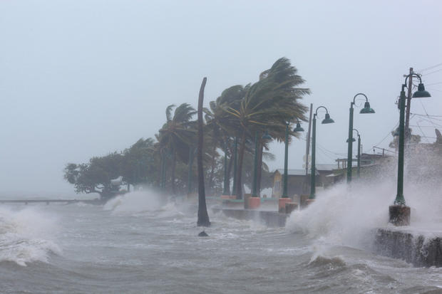 Waves crash against the seawall in Fajardo as Hurricane Irma slammed across islands in the northern Caribbean 