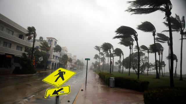 Heavy wind is seen along Ocean Drive in South Beach as Hurricane Irma arrives at south Florida, in Miami Beach 