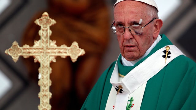 Pope Francis leads a mass at the Contecar harbour in Cartagena 