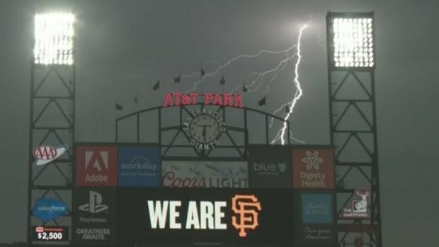 lightning strike over AT&amp;T Park 