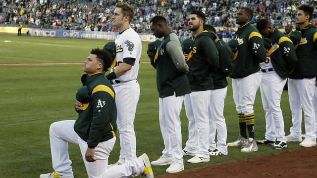 APTOPIX Athletics Anthem Protest Baseball 