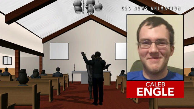 A photo of Caleb Engle, an usher at Burnette Chapel Church of Christ in Nashville, Tennessee, is inset in an image capture of an animation of a deadly shooting at the church on Sept. 24, 2017. 