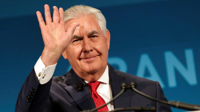 U.S. Secretary of State Rex Tillerson waves at the Grand Challenges Meeting co-hosted by the Bill & Melinda Gates Foundation in Washington Oct. 4, 2017. 