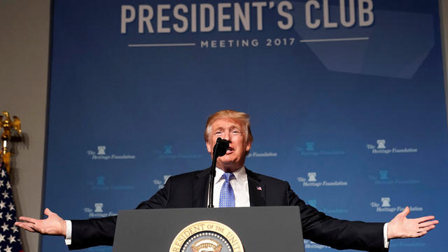 U.S. President Donald Trump speaks to the Heritage Foundation’s President’s Club Meeting in Washington 