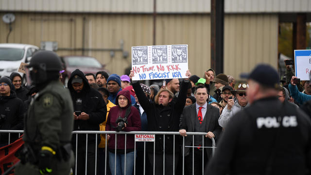 Counter protesters line the street across from a White Lives Matter rally in Shelbyville 