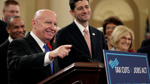 Chairman of the House Ways and Means Committee Kevin Brady (R-TX) and Speaker of the House Paul Ryan (R-WI) and unveil legislation to overhaul the tax code on Capitol Hill in Washington 
