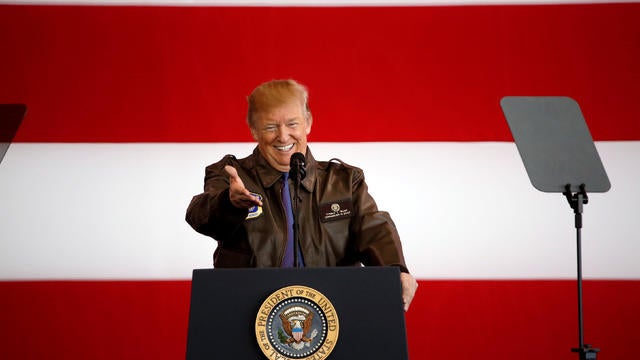 U.S. President Donald Trump addresses members of U.S. military services and Japan Self-Defense Force (JSDF) at U.S. Air Force Yokota Air Base in Fussa 