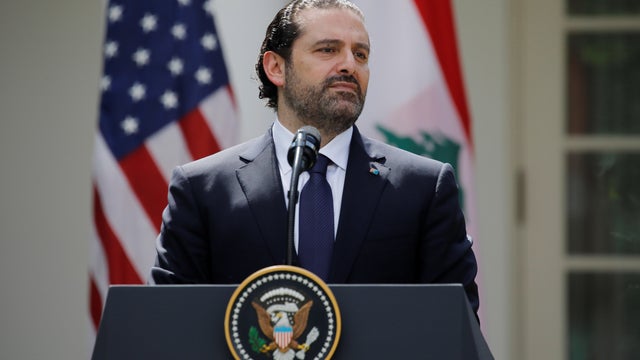 Lebanese Prime Minister Saad al-Hariri  attends a joint press conference with U.S. President Donald Trump (not pictured) in the Rose Garden of the White House in Washington, U.S. 