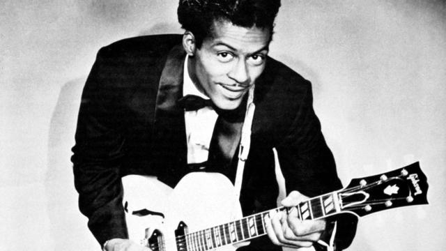 Berry, Chuck, * 18.10.1926, American singer (rock'n roll), full length, with guitar, 1950s, (birth name: Charls Edward Anderson 