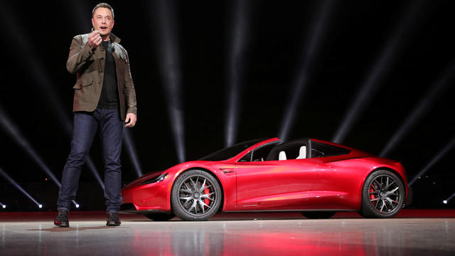 Tesla CEO Elon Musk unveils the Roadster 2 during a presentation in Hawthorne, California 