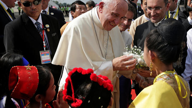 Pope Francis arrives at Yangon International Airport 