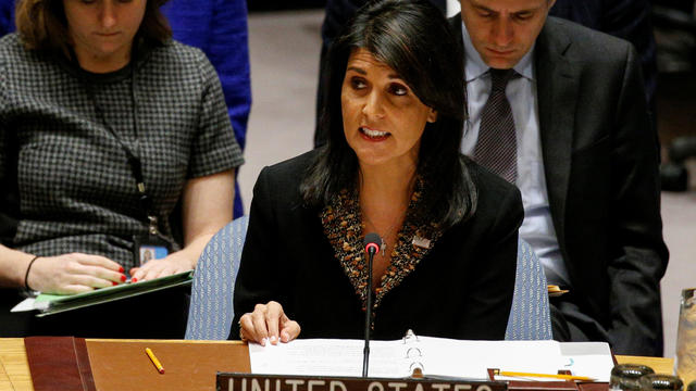 U.S. Ambassador to the United Nations Nikki Haley speaks during the United Nations Security Council meeting on the situation in the Middle East, including Palestine, at U.N. Headquarters in New York 