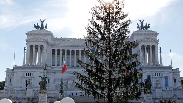 A Christmas tree is seen in downtown Rome 