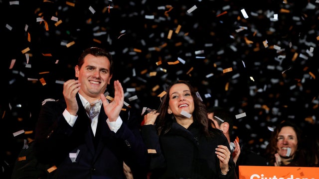 Catalan Ciudadanos leader Ines Arrimadas smiles at a Ciudadanos rally after results were announced in Catalonia's regional elections in Barcelona 