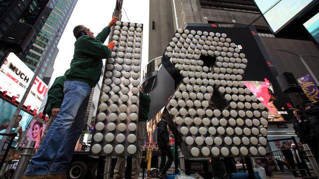 The Numerals For New York City's Annual New Year's Eve Celebration Arrive In Times Square 