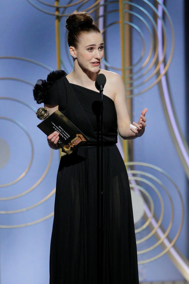 Rachel Brosnahan speaks after winning Best Performance by an Actress in a Television Series Musical or Comedy for "The Marvelous Mrs. Maisel" at the 75th Golden Globe Awards in Beverly Hills 