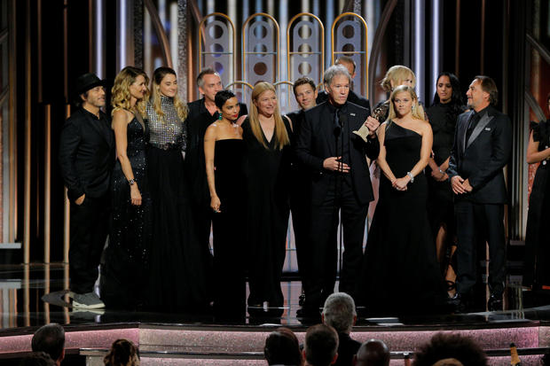 David E. Kelley, writer of "Big Little Lies" HBO, accepts the award for Best Television Limited Series or Motion Picture Made for Television at the 75th Golden Globe Awards in Beverly Hills 