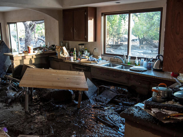 A kitchen in a home on Glen Oaks Road damaged by mudslides in Montecito 