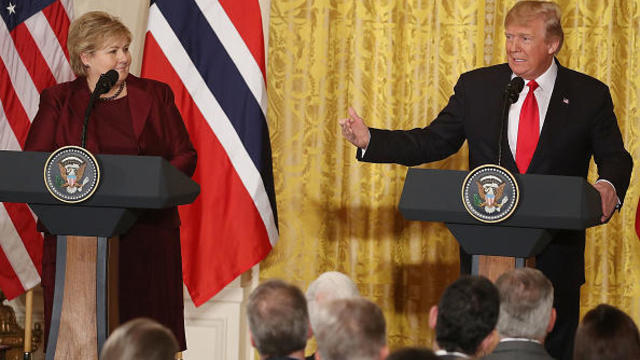 U.S. President Trump and  Norwegian Prime Minister Solberg hold a joint news conference at the White House in Washington 