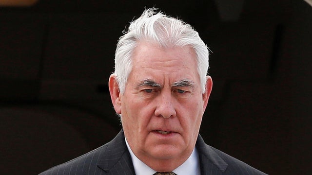 U.S. Secretary of State Rex Tillerson arrives to the presidential hangar in Mexico City 