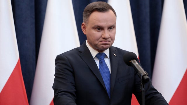 Poland's President Duda speaks during his media announcement about his decision on the Holocaust bill at Presidential Palace in Warsaw 