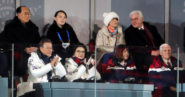 Dignitaries sit at the Winter Olympics opening ceremony in Pyeongchang 