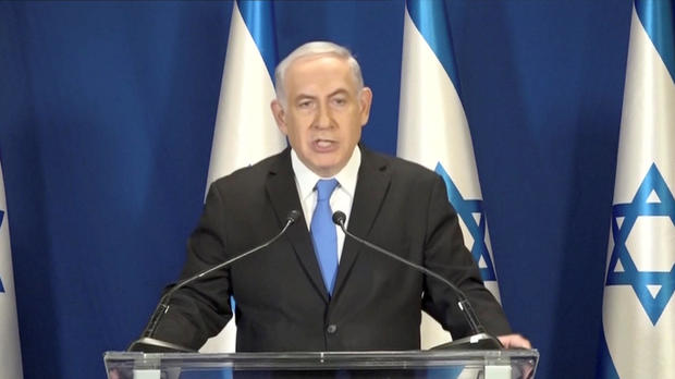 Israeli Prime Minister Benjamin Netanyahu delivers a statement in Jerusalem, in this picture grab 