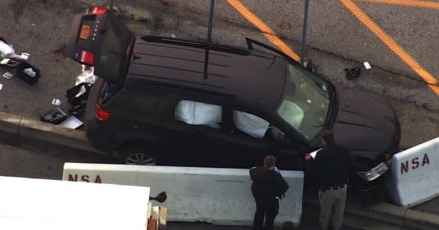 Shots fired outside NSA when SUV slams into security barrier - CBS News