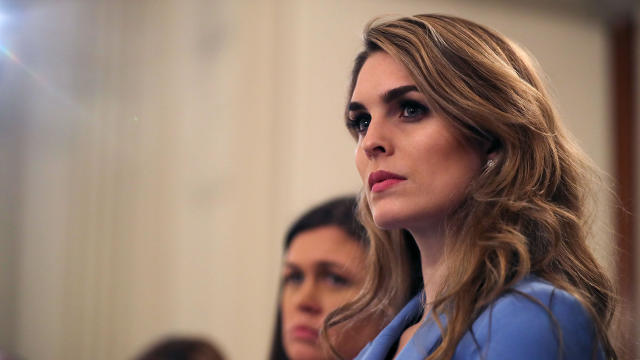 Hope Hicks, White House director of strategic communications, arrives to a swearing-in ceremony of White House senior staff in the East Room of the White House on Jan. 22, 2017, in Washington. 