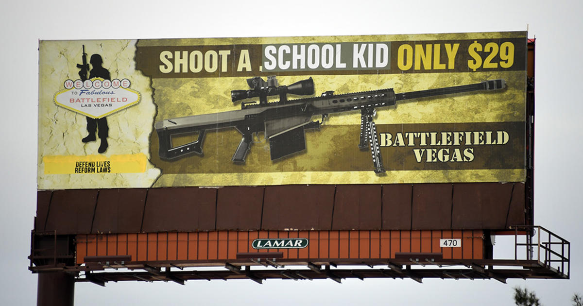 puenting Queja Modernización Vegas Gun Range Billboard Changed To 'Shoot A School Kid' - CBS Pittsburgh