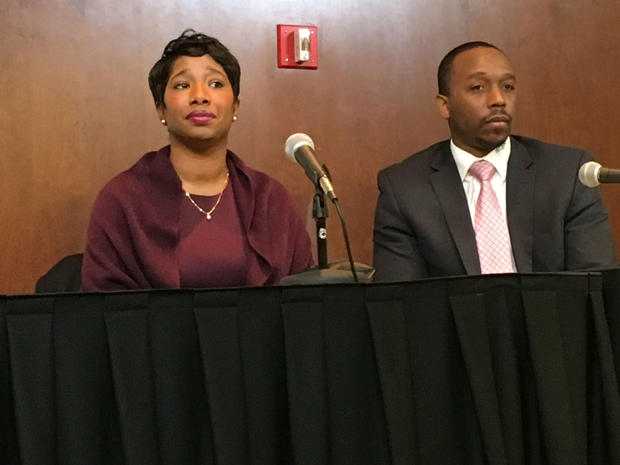 Bryant and Jamella Miller at a news conference after the hearing. -- School Funding Hearing 