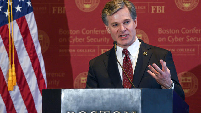 FBI Director Christopher Wray speaks at the 2018 Boston Conference on Cyber Security at Boston College in Boston 