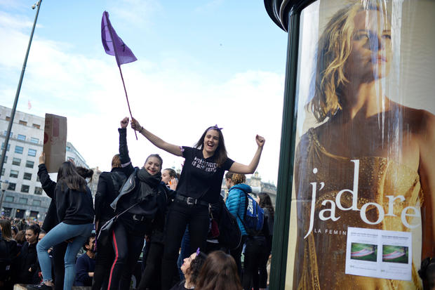 Protesters take part in a demonstration for women's rights in Bilbao 