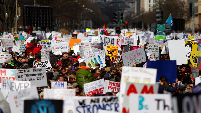 Attendees are seen before students and gun control advocates hold the "March for Our Lives" event demanding gun control after recent school shootings at a rally in Washington 