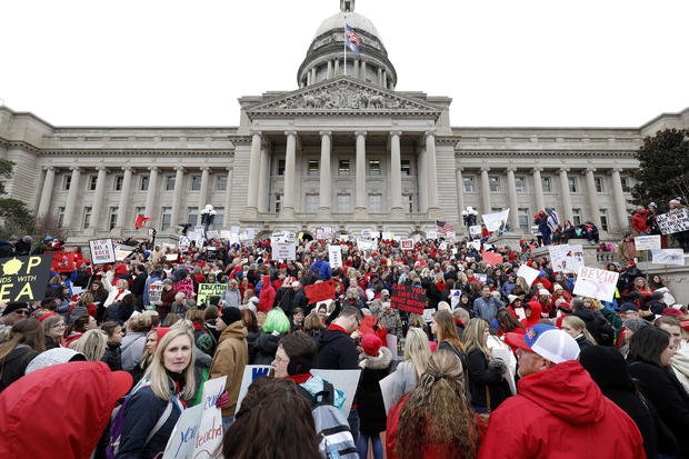 Kentucky Teachers Protest At State Capitol Against Pension Reform Bill 
