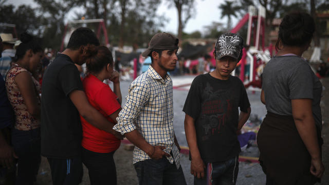 Central American migrants gather before continuing their journey to the U.S. despite U.S. President Donald Trump's vow to stamp out illegal immigration, in Ixtepec, Oaxaca, Mexico 