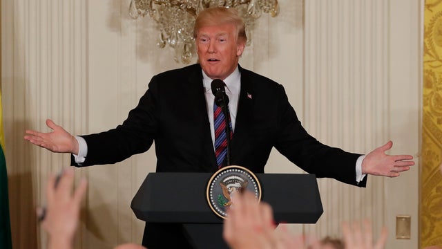 U.S. President Trump speaks during a joint news conference with Baltic leaders at the White House in Washington 